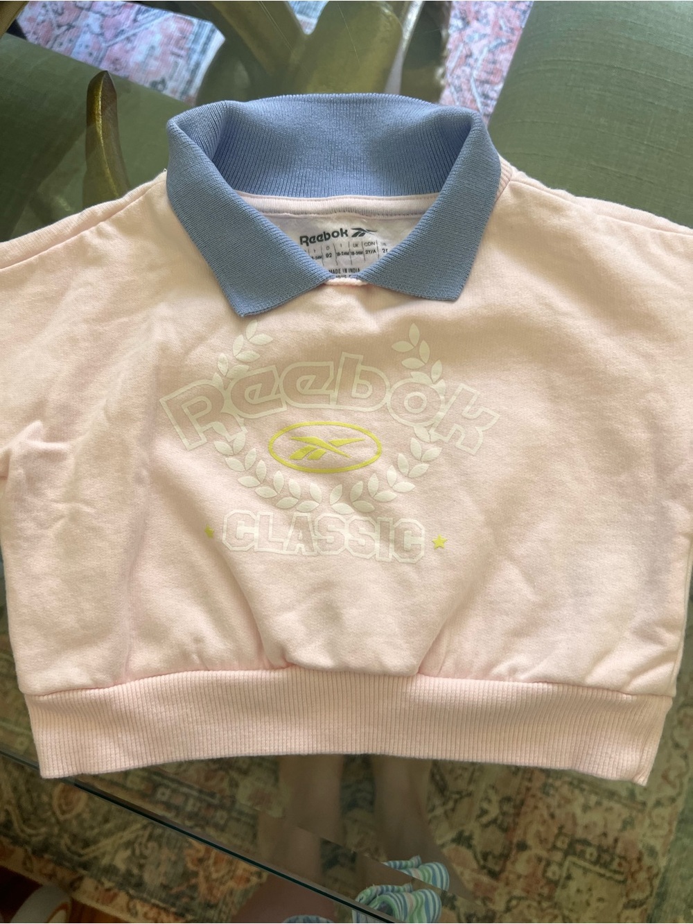 Reebok Kids Pale Pink Cropped Polo with Light Blue Collar
